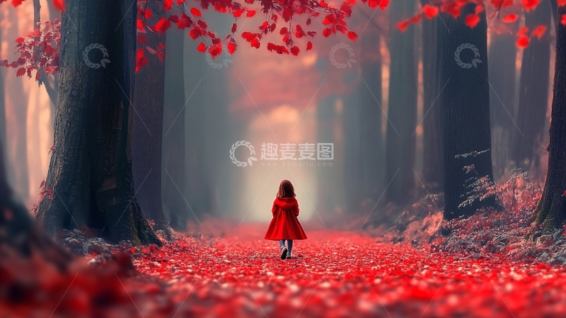 高清大图下载【趣麦麦图】红色背影女孩