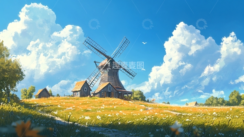 高清大图下载【趣麦麦图】农村风车村