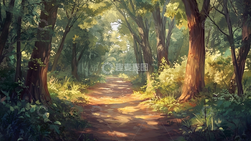 高清大图下载【趣麦麦图】林间小道手绘23