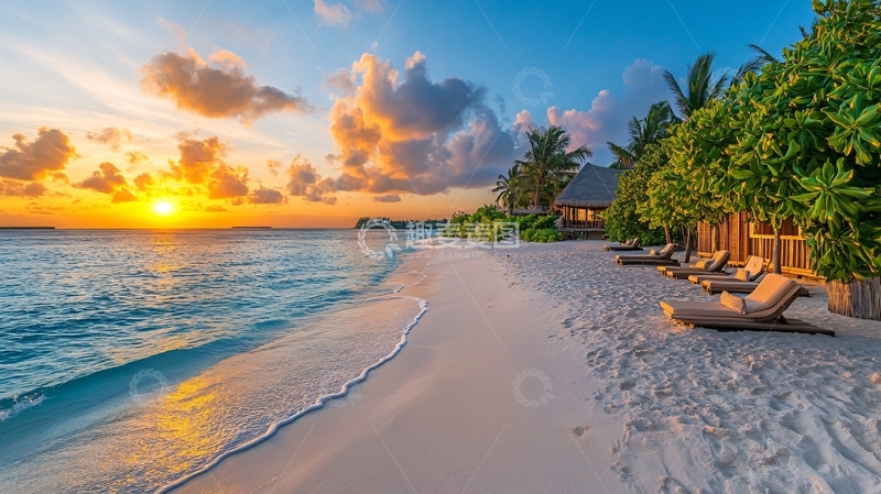 高清大图下载【趣麦麦图】假日海滩夕阳风光1