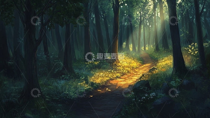高清大图下载【趣麦麦图】林间小道手绘22