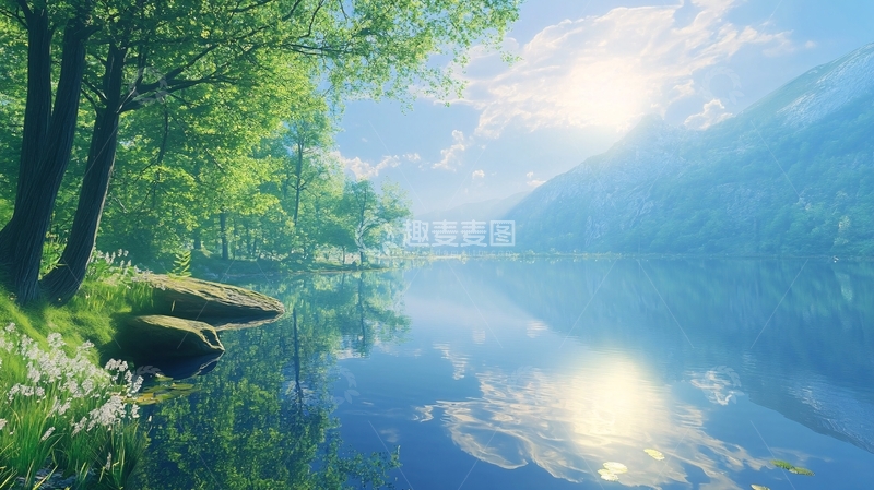高清大图下载【趣麦麦图】湖畔湖泊梦幻森林7