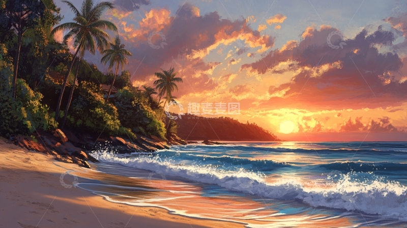 高清大图下载【趣麦麦图】唯美海岸风景插画40