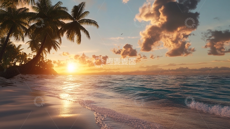 高清大图下载【趣麦麦图】海边夕阳落日余晖背景9