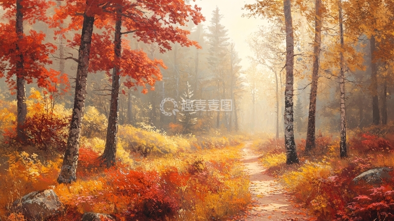 高清大图下载【趣麦麦图】秋天森林画唯美秋色25
