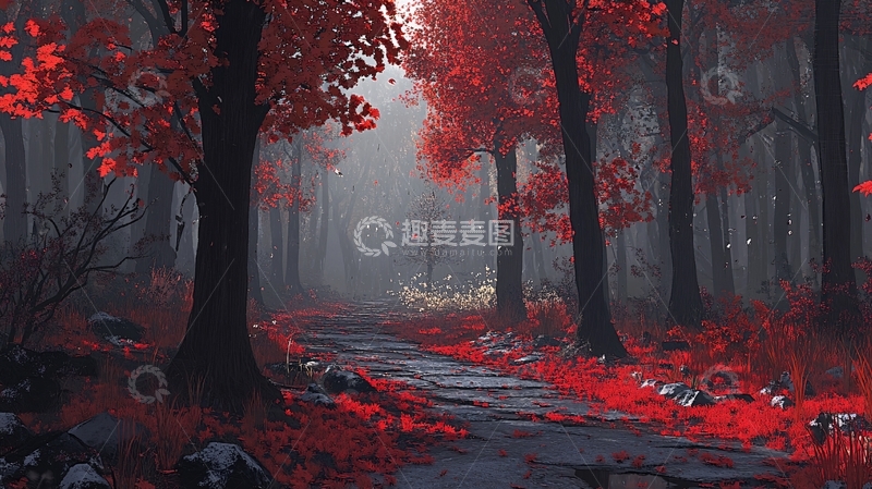 高清大图下载【趣麦麦图】古风红叶背景