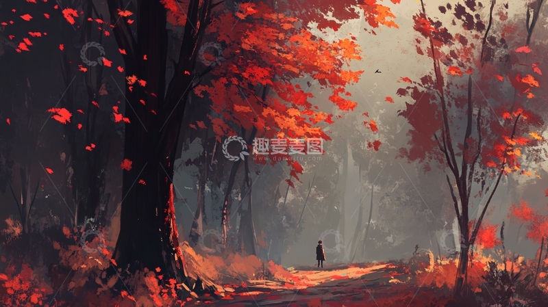 高清大图下载【趣麦麦图】深秋插画1
