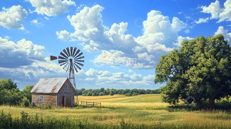 高清大图下载【趣麦麦图】田野上的风车图片下载