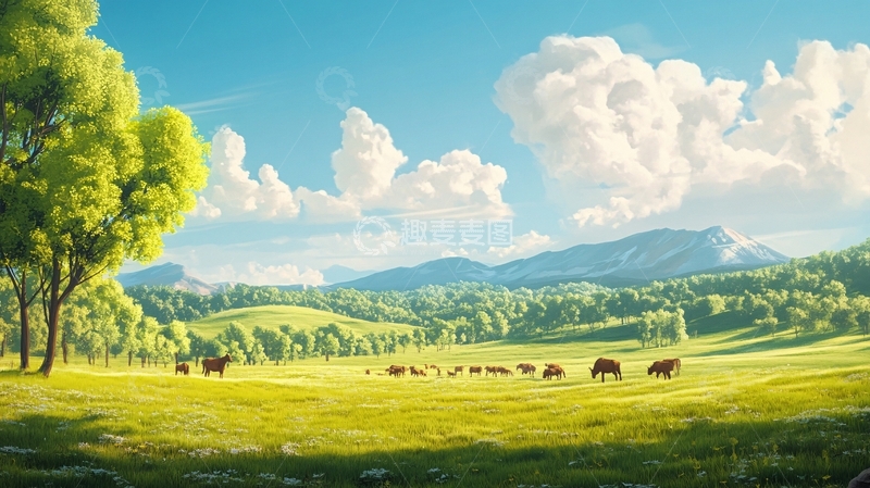 高清大图下载【趣麦麦图】草原风光插画4