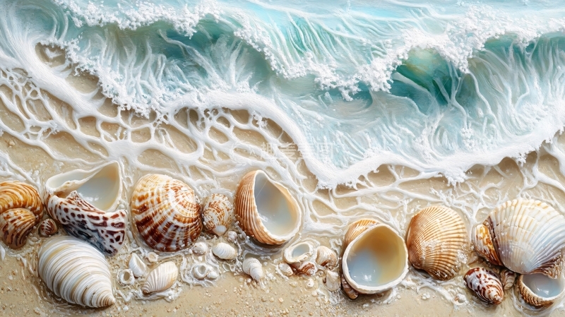 高清大图下载【趣麦麦图】工笔手绘海浪装饰画