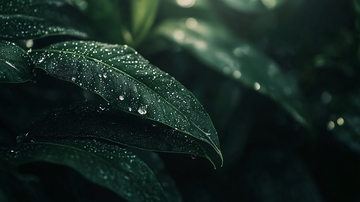 万年青树叶上雨珠