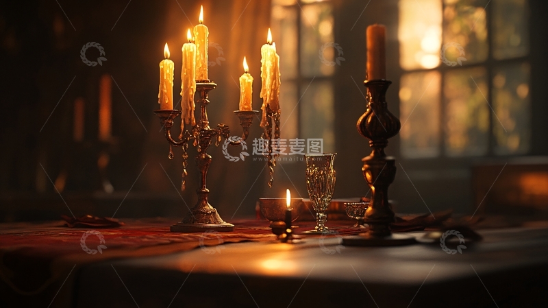 高清大图下载【趣麦麦图】傍晚台灯蜡烛