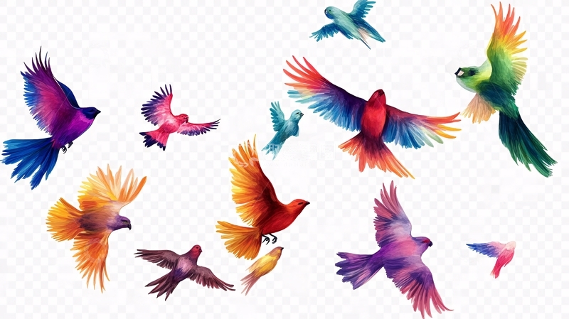 高清大图下载【趣麦麦图】彩色飞鸟天空