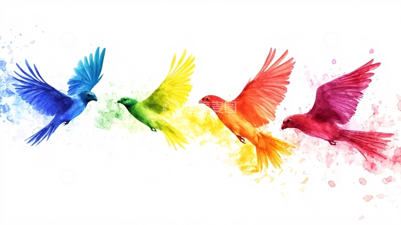 高清大图下载【趣麦麦图】梦幻飞鸟自由插画背景5