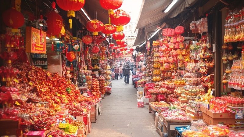 高清大图下载【趣麦麦图】春节市场红灯笼