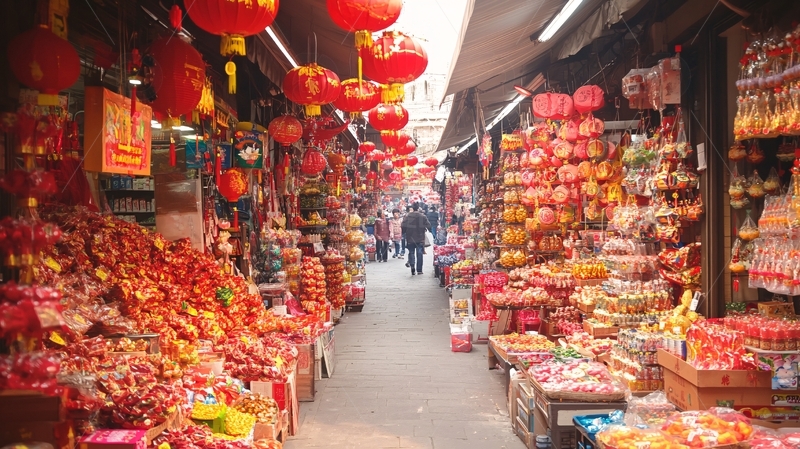 高清大图下载【趣麦麦图】春节市场红灯笼