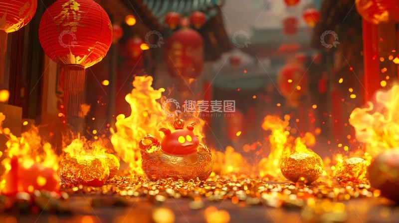 高清大图下载【趣麦麦图】红灯笼财神鼠你最牛