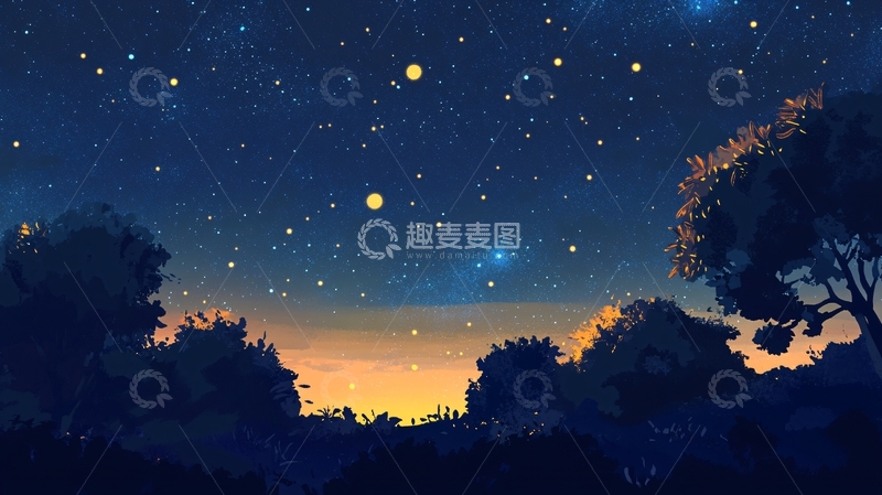 高清大图下载【趣麦麦图】美好的夜晚插画8