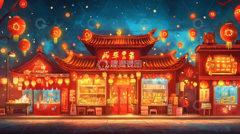 高清大图下载【趣麦麦图】年糕店插画