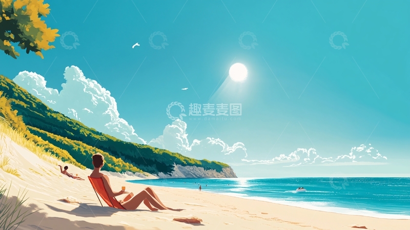 高清大图下载【趣麦麦图】海边插画1