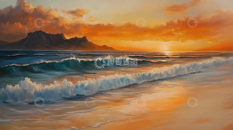高清大图下载【趣麦麦图】海边落日插画64