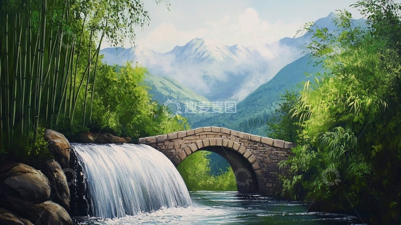 高清大图下载【趣麦麦图】竹林河流山峰9