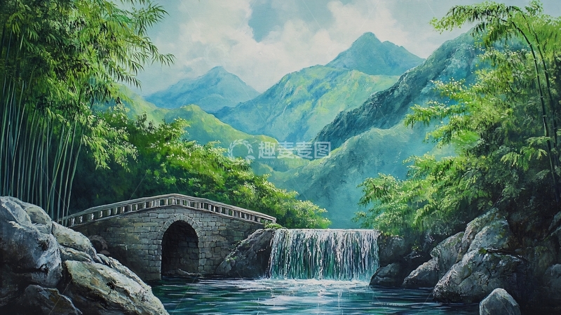 高清大图下载【趣麦麦图】竹林河流山峰10