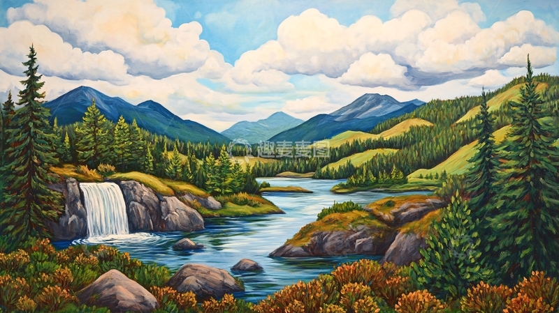 高清大图下载【趣麦麦图】油画水山水画