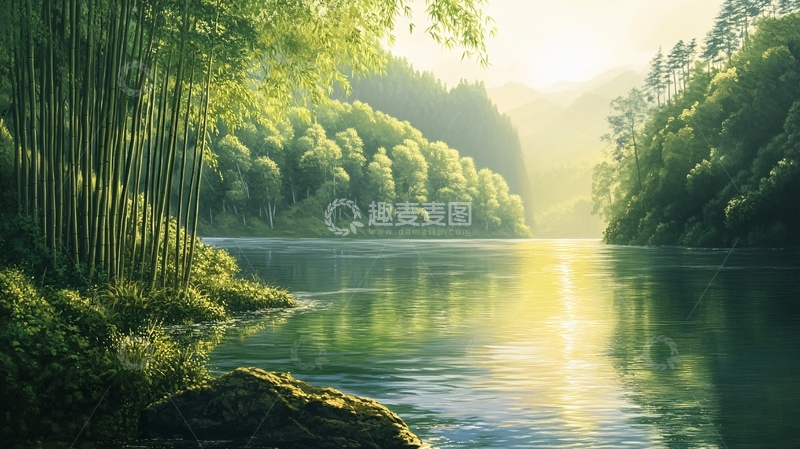 高清大图下载【趣麦麦图】竹林河流山水11