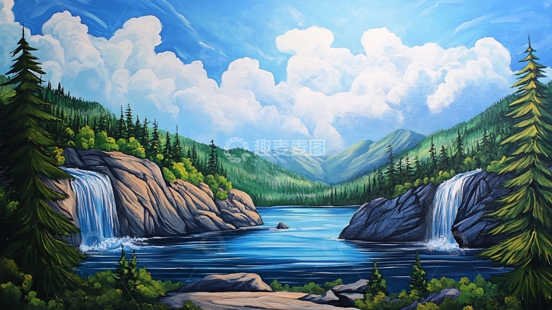 高清大图下载【趣麦麦图】山河插画1