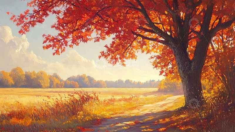 高清大图下载【趣麦麦图】枫树风景油画1