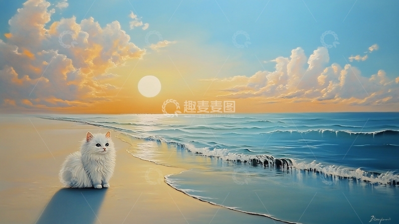 高清大图下载【趣麦麦图】精细工笔海景画