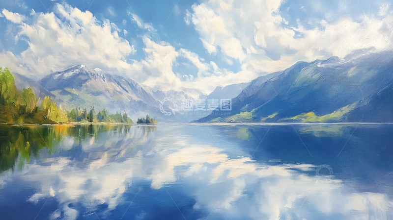 高清大图下载【趣麦麦图】湖面插画1