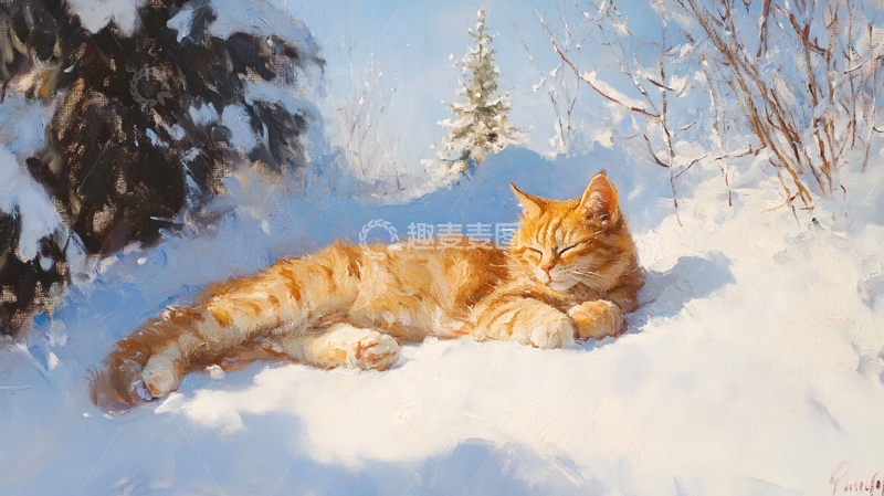 高清大图下载【趣麦麦图】晒太阳的猫插画4
