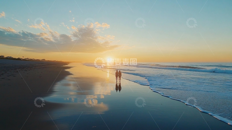 高清大图下载【趣麦麦图】海边漫步剪影