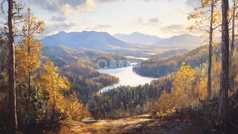 高清大图下载【趣麦麦图】金色森林河流河水1