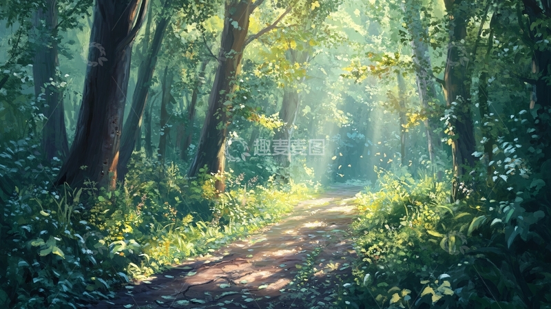 高清大图下载【趣麦麦图】林间小道手绘25