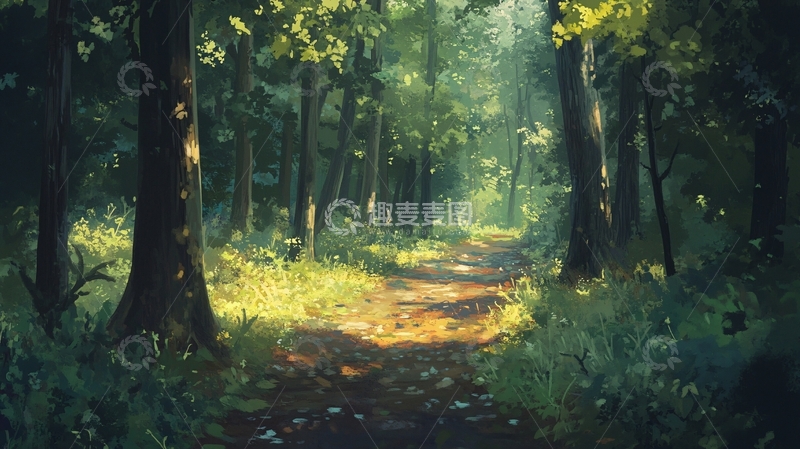 高清大图下载【趣麦麦图】林间小道手绘24