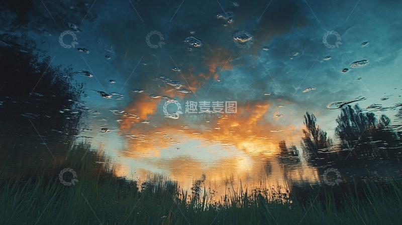 高清大图下载【趣麦麦图】池塘日出全景图4