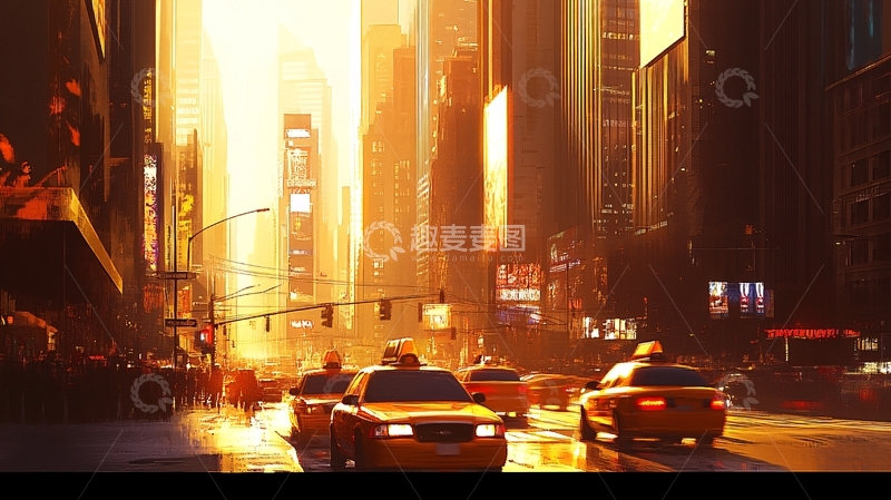 高清大图下载【趣麦麦图】日落街道插画14