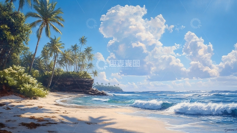 高清大图下载【趣麦麦图】唯美海岸风景插画41