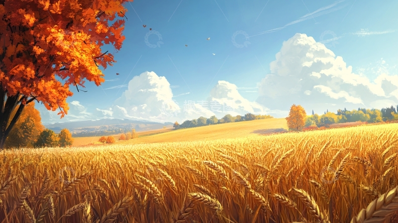 高清大图下载【趣麦麦图】麦田插画3