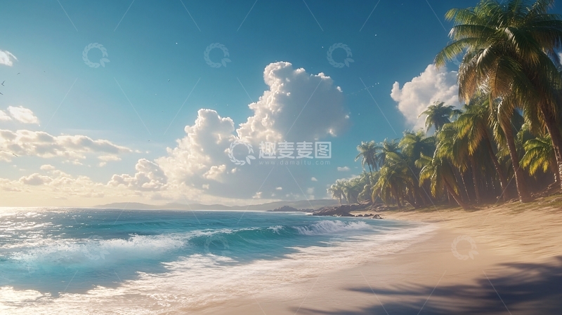 高清大图下载【趣麦麦图】唯美海岸风景插画44