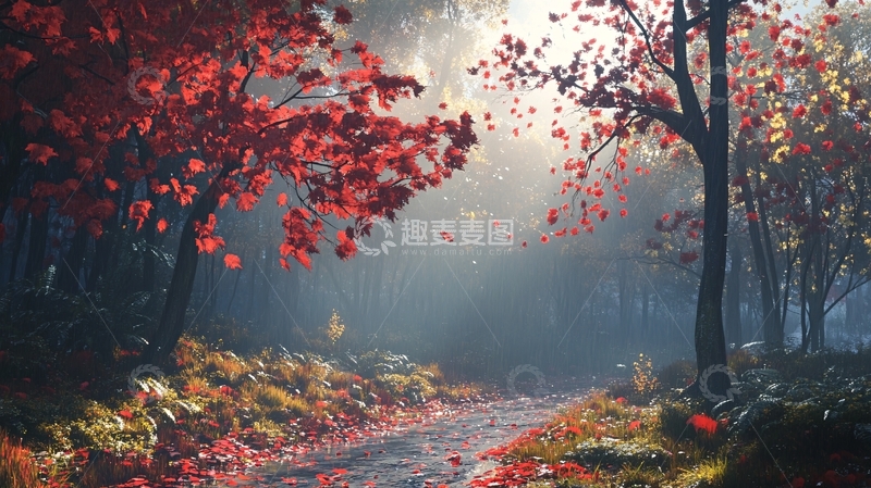 高清大图下载【趣麦麦图】唯美枫林栈道3