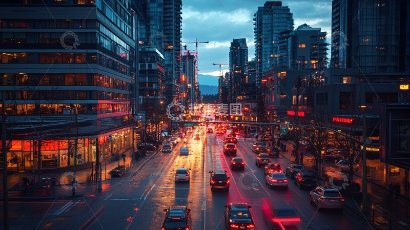 高清大图下载【趣麦麦图】城市黄昏街道夜景1