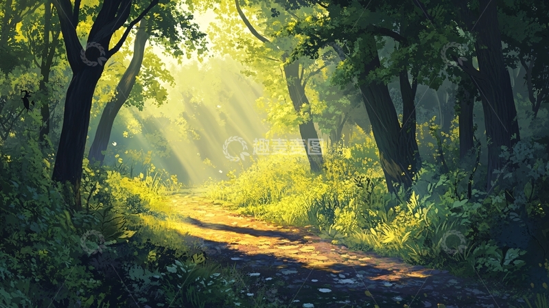 高清大图下载【趣麦麦图】林间小道手绘26