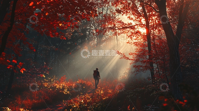 高清大图下载【趣麦麦图】枫林一缕阳光3