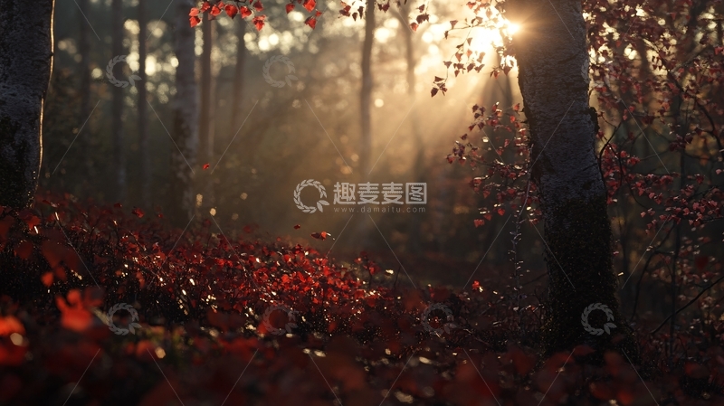 高清大图下载【趣麦麦图】枫林一缕阳光2