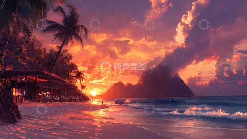 高清大图下载【趣麦麦图】唯美海岸风景插画47