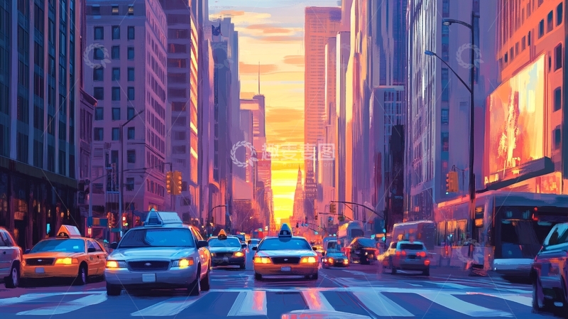 高清大图下载【趣麦麦图】日落街道插画15